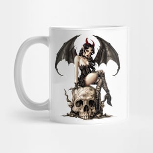 Devil Woman Sitting on Skull Vintage Mug